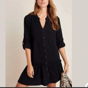 FIRST MONDAY black cotton gauze Emma utility shirt dress